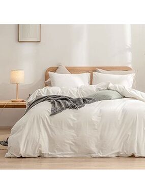 NEW BESTOUCH Super Queen Duvet Cover Set 100% Washed Cotton, Linen Feel  98”x90”